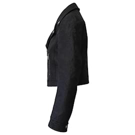 Dolce & Gabbana-Dolce & Gabbana Cropped Jacquard Biker Jacket in Black Cotton-Black
