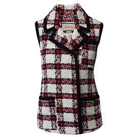 Gucci Checked V-Neck Woven Sleeveless Jacket in Multicolor Polyamide Multiple colors