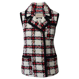 Gucci-Gucci Checked V-Neck Woven Sleeveless Jacket in Multicolor Polyamide-Multiple colors