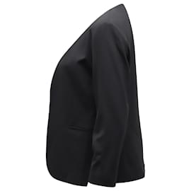 Theory-Theory Collarless Quarter Sleeve Blazer in Black Wool-Black