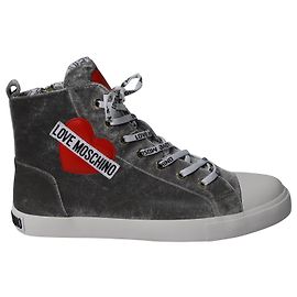 Love Moschino High Top Sneakers aus grauem Samtcord Grau