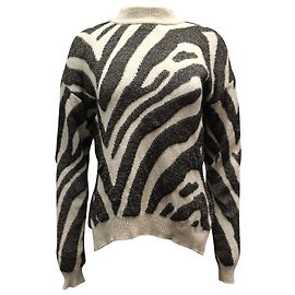 Nanushka Sosa Pull Zebra Intarsia en Coton Beige Autre