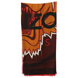 Kenzo-Kenzo Paris Tiger Head Print Scarf in Multicolor Cotton-Other