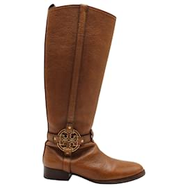 Tory Burch-Tory Burch Amanda Reitstiefel aus braunem, genarbtem Leder-Braun