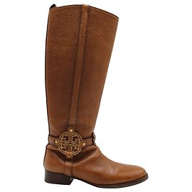 Tory Burch Amanda Riding Boots in Brown Grained Leather  Brown