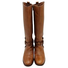 Tory Burch-Tory Burch Amanda Riding Boots in Brown Grained Leather -Brown
