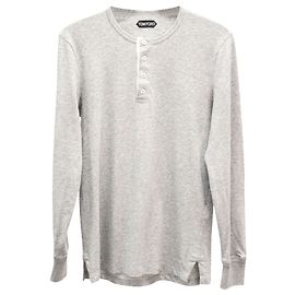 Camiseta de manga comprida abotoada Tom Ford em algodão cinza Cinza