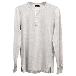 Tom Ford-Tom Ford geknöpftes Langarm-T-Shirt aus grauer Baumwolle-Grau