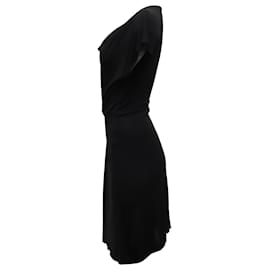 Diane Von Furstenberg-Diane Von Furstenberg Side-Tie Draped Dress in Black Viscose-Black