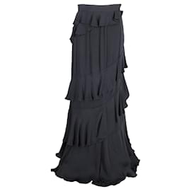 Alexander Mcqueen-Alexander Mcqueen Asymmetric Ruffled Maxi Skirt in Black Viscose-Black