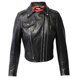 Miu Miu-Miu Miu Studded Cropped Biker Jacket in Black Leather-Black