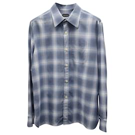 Tom Ford-Tom Ford Plaid Shirt in Blue Cotton-Blue