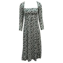 Reformation-Reformation Floral Print Long Sleeve Midi Dress in Green and White Viscose -Other