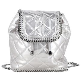 Stella Mc Cartney Stella McCartney Falabella Mochila Mini-Acolchoada em Couro Sintético Prata Prata Metálico
