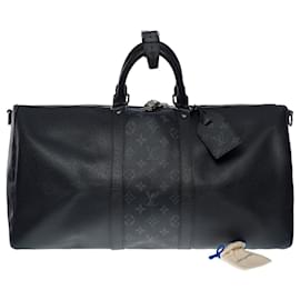 Louis Vuitton-LOUIS VUITTON Keepall Black Leather Bag - 101147-Black
