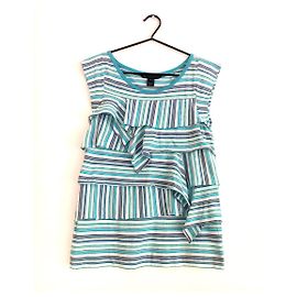 Marc by Marc Jacobs Gestreiftes Baumwoll-T-Shirt mit Rüschen Hellblau