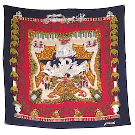 Hermès-HERMES SHAWL THE KING'S PARADISE 140 CM NAVY BLUE CASHMERE AND SILK SCARF-Navy blue