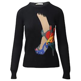 Balenciaga-Suéter de tricô Balenciaga com estampa de salto alto em lã preta-Preto