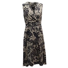 Weekend Max Mara Vestido decote em V Palm Print em algodão bege Bege