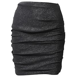 Maje-Maje Gathered Glittery Mini Skirt in Metallic Black Polyester -Black