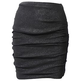 Maje Glitzernder Minirock aus Metallic-Schwarz-Polyester mit Raffung Schwarz