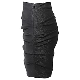 Maje-Maje Gathered Glittery Mini Skirt in Metallic Black Polyester -Black