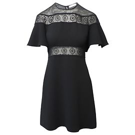Sandro Paris – Angie – Besticktes Spitzen-Minikleid aus schwarzem Polyester Schwarz