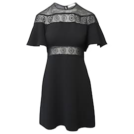 Sandro-Sandro Paris Angie Embroidered Lace Mini Dress in Black Polyester -Black