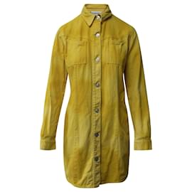 Ganni-Ganni camisa jeans com botão frontal minivestido em algodão amarelo-Amarelo