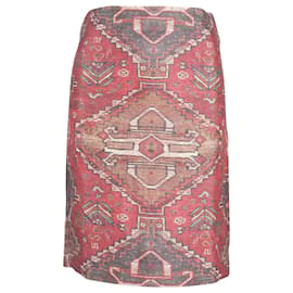 Tory Burch-Tory Burch Kera Aztec Print Midi Pencil Skirt in Burgundy Wool-Red,Dark red
