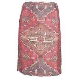 Tory Burch Kera Aztec Print Midi Saia Lápis em Lã Borgonha Vermelho Bordeaux