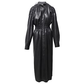 Nanushka Jayce Gerafftes Midikleid aus schwarzem veganem Leder Schwarz