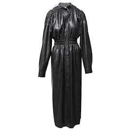 Nanushka-Nanushka Jayce Ruched Midi Dress in Black Vegan Leather-Black