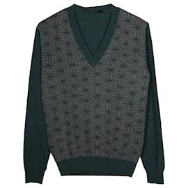 Givenchy-Givenchy V-Neck Printed Sweater in Green Wool-Green