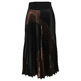 Stella Mc Cartney-Stella Mccartney Arely Pleated Maxi Skirt in Copper and Black Lurex Polyester-Black