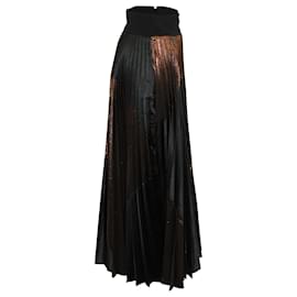 Stella Mc Cartney-Stella Mccartney Arely Pleated Maxi Skirt in Copper and Black Lurex Polyester-Black