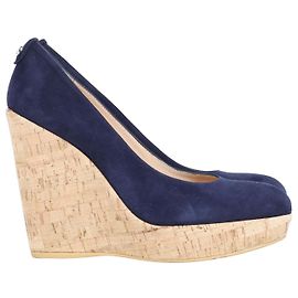 Stuart Weitzman Corkswoon Wedge Pumps in Blue Suede Blue Navy blue