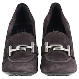 Tod's-Tod's Heeled Loafers in Black Suede-Black