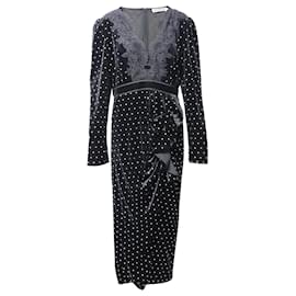 Self portrait-Self Portrait Crystal Embellished Midi Dress in Black Velvet-Black