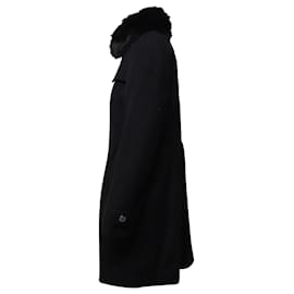 Burberry-Burberry Trench coat con collo tosato in lana nera-Nero