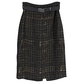 Prada-Prada Pencil Skirt with Belt Buckle Logo in Green Print Viscose-Other