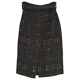 Prada-Prada Pencil Skirt with Belt Buckle Logo in Green Print Viscose-Other