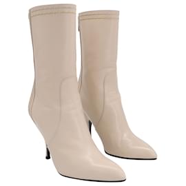 Bottega Veneta-Bottega Veneta Mid Calf Stitched Boots in Beige Leather-Beige