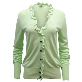 Victoria Beckham Gestrickte Melange-Rüschen-Cardigan in mintgrüner Viskose Grün