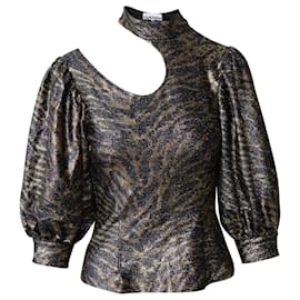 Ganni-Ganni Tiger Print Puff Sleeve Lurex Knit Top in Multicolor Polyester -Other