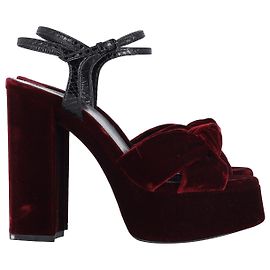 Saint Laurent Bianca 125 Sandali con plateau in velluto bordeaux Bordò
