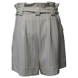 Ganni-Ganni Nadelstreifen-Paperbag-Shorts aus weißem bedrucktem Polyester-Andere