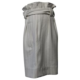 Ganni-Ganni Pin Stripe Paperbag Shorts in White Print Polyester-Other