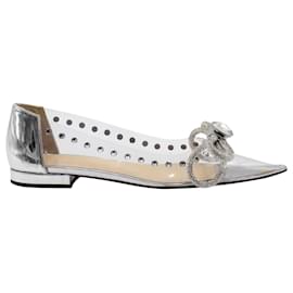 Mach & Mach-Mach & Mach Double Bow Flat Shoes in Silver PVC-Silvery,Metallic