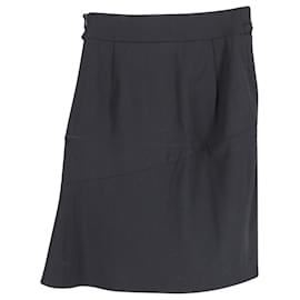 Max Mara-Max Mara A-line Wrap Skirt Style with Side Pleat in Black Wool-Black